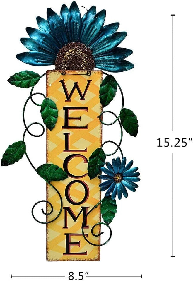 Flower Welcome Sign Metal Daisy Wall Decor Hanging Door Signs Wall Plaques