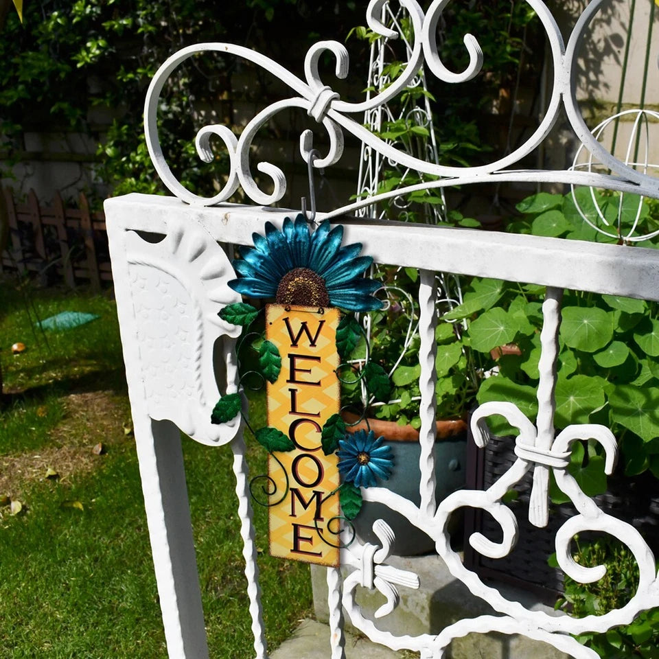 Flower Welcome Sign Metal Daisy Wall Decor Hanging Door Signs Wall Plaques